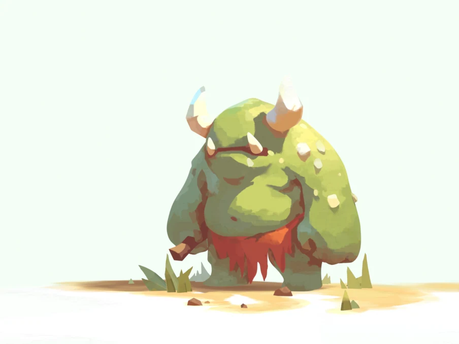 Painted Troll, the 3D character standing in his scene