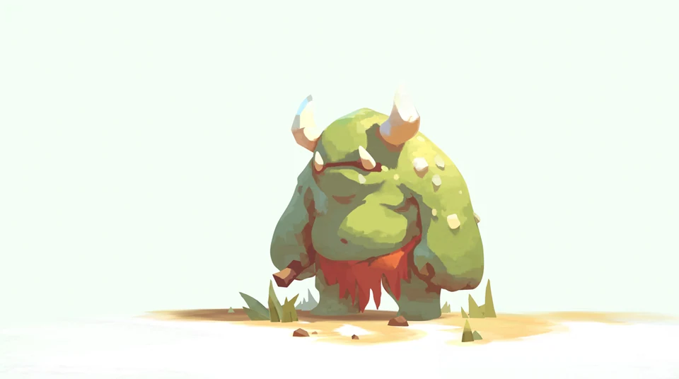 Painted Troll, the 3D character standing in his scene