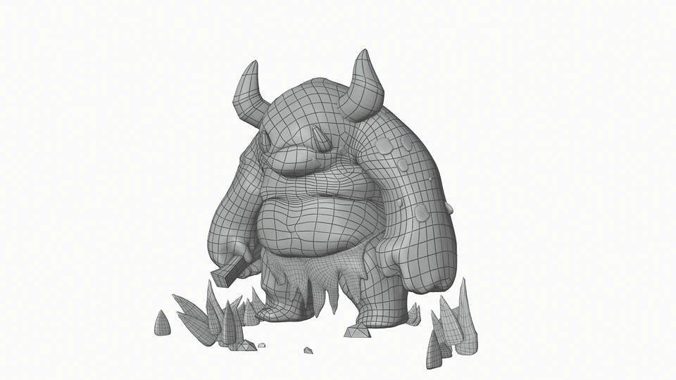 Painted Troll wireframe, three-quarter view